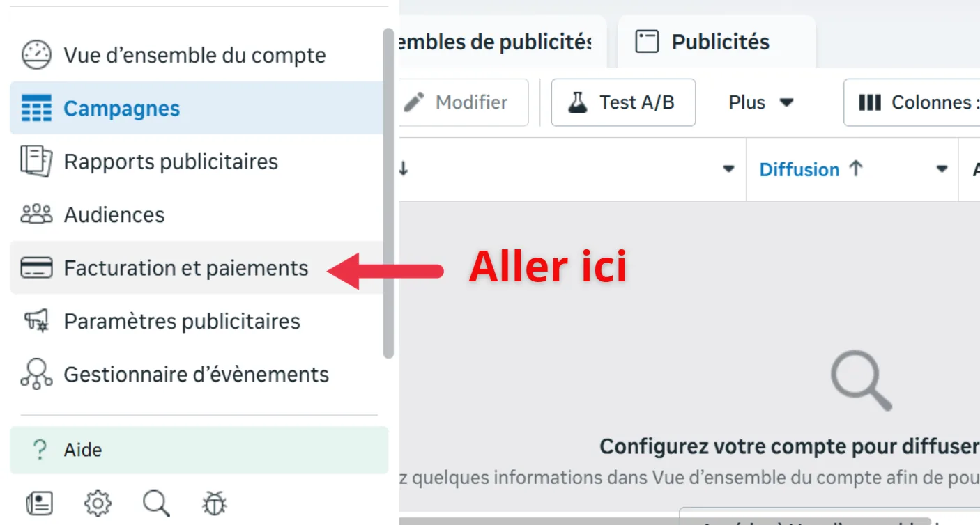 Page Comptes publicitaires avec le bouton Ajouter dans Business Manager