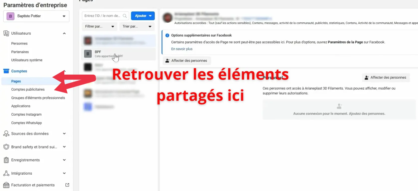 Retrouver les comptes publicitaires partagés dans le Business Manager du media buyer